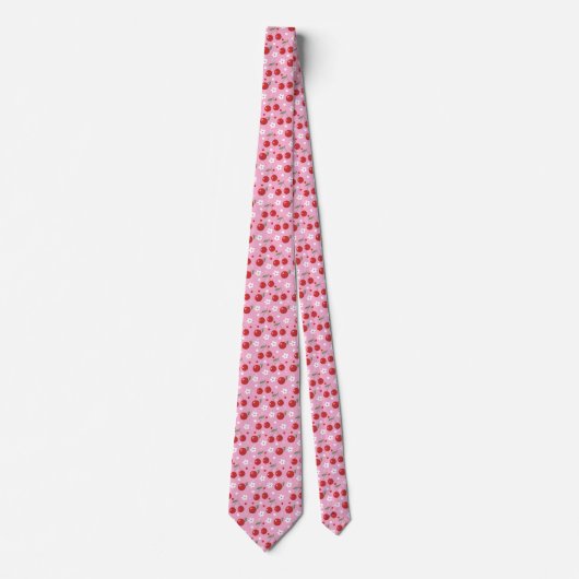 Red Cherries White Blume Pattern Pink Neck Tie Krawatte (Vorderseite)