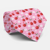 Red Cherries White Blume Pattern Pink Neck Tie Krawatte (Gerollt)