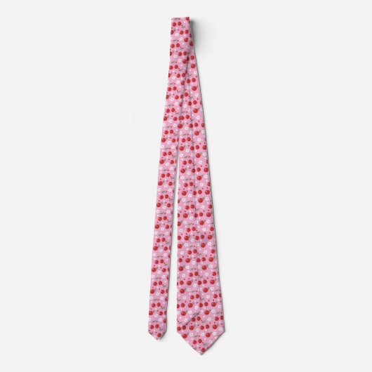 Red Cherries White Blume Pattern Pink Neck Tie Krawatte (Rückseite)