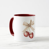 Red Cherries with Cream White Stripes Bow Tasse (Vorderseite Links)