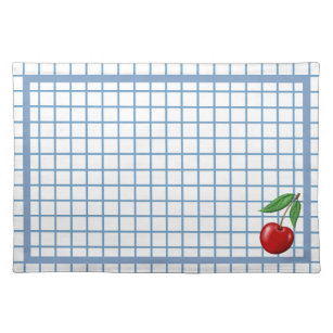 Red Cherry auf blau geprüftem grafisches Muster Stofftischset