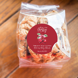 Red Cherry auf Top Coquette Pink Bow Baby Dusche Runder Aufkleber