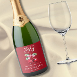 Red Cherry auf Top Coquette Pink Bow Baby Dusche Schaumweinetikett