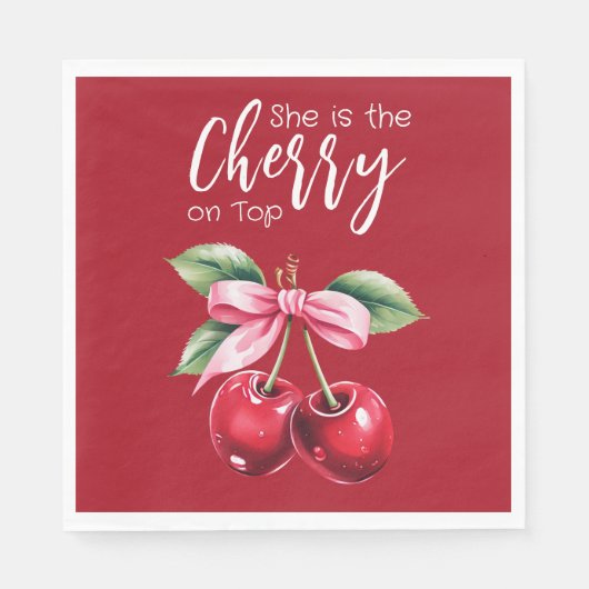 Red Cherry auf Top Coquette Pink Bow Baby Dusche Serviette (Vorderseite)