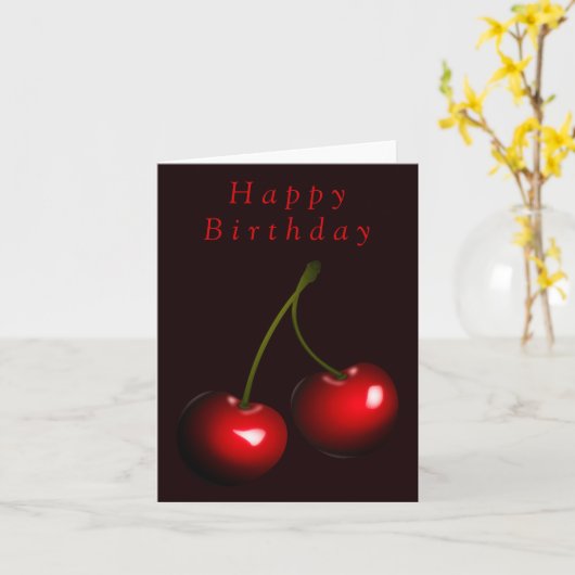 Red Cherry Birthday Card Karte (Gelbe Blume)