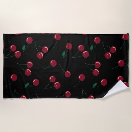 Red Cherry Black Beach Handtuch (Vorderseite)