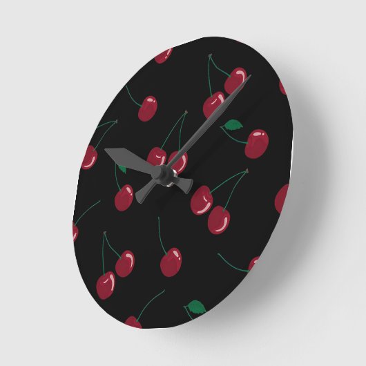 Red Cherry Black Clock Runde Wanduhr (Winkel)