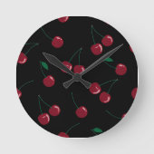 Red Cherry Black Clock Runde Wanduhr (Vorderseite)