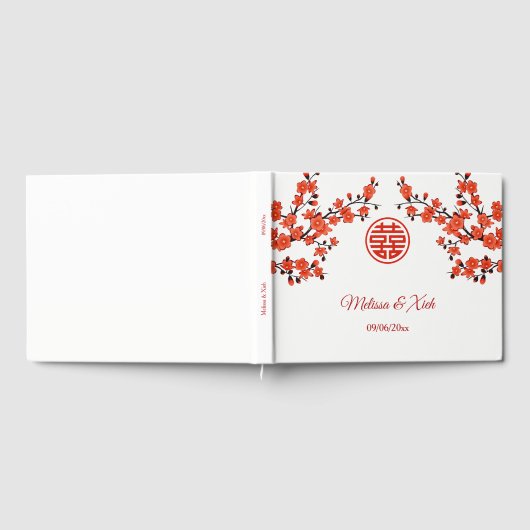 Red Cherry Blossom Chinese Wedding Gästebuch (Voll)