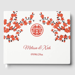 Red Cherry Blossom Chinese Wedding Gästebuch