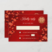 Red Cherry Blossom Chinese Wedding RSVP Karte (Vorne/Hinten)