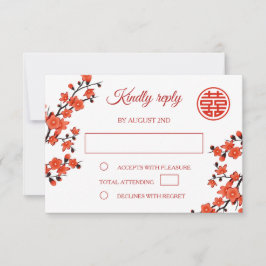 Red Cherry Blossom Chinese Wedding RSVP Karte