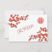 Red Cherry Blossom Chinese Wedding RSVP Karte (Rückseite)