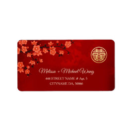 Red Cherry Blossom | Chinesische Hochzeit Adressaufkleber