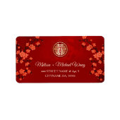 Red Cherry Blossom | Chinesische Hochzeit Adressaufkleber (Vorne)