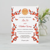 Red Cherry Blossom | Chinesische Hochzeit Folieneinladung (Stehend vorne)