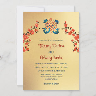 Red Cherry Blossom Endless Knot tibetische Hochzei Einladung