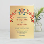 Red Cherry Blossom Endless Knot tibetische Hochzei Einladung (Stehend Vorderseite)