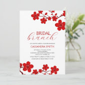 Red Cherry Blossom Floral Bridal Brunch Einladung (Stehend Vorderseite)