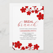 Red Cherry Blossom Floral Bridal Brunch Einladung (Vorne/Hinten)