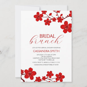 Red Cherry Blossom Floral Bridal Brunch Einladung