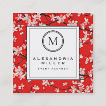Red Cherry Blossom Floral | Monogramm