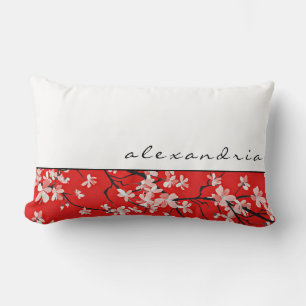 Red Cherry Blossom Floral Personalisierter Name Lendenkissen