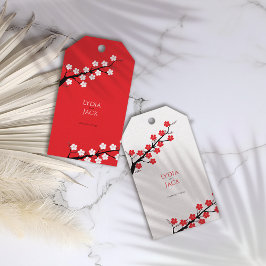Red Cherry Blossom Hochzeit Geschenkanhänger