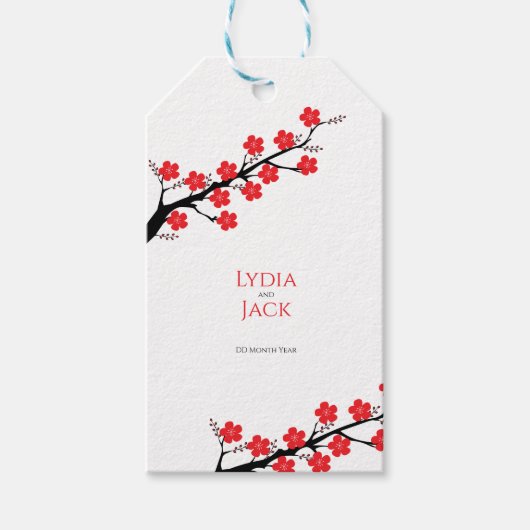 Red Cherry Blossom Hochzeit Geschenkanhänger (Vorderseite)