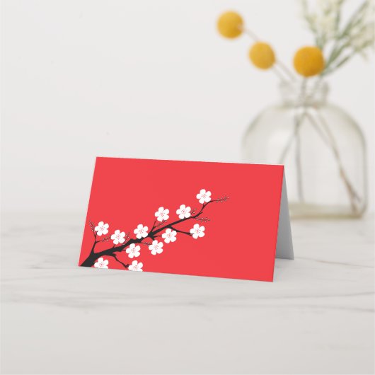 Red Cherry Blossom Hochzeit Platzkarte (Rückseite)