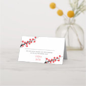Red Cherry Blossom Hochzeit Platzkarte (Vorderseite)