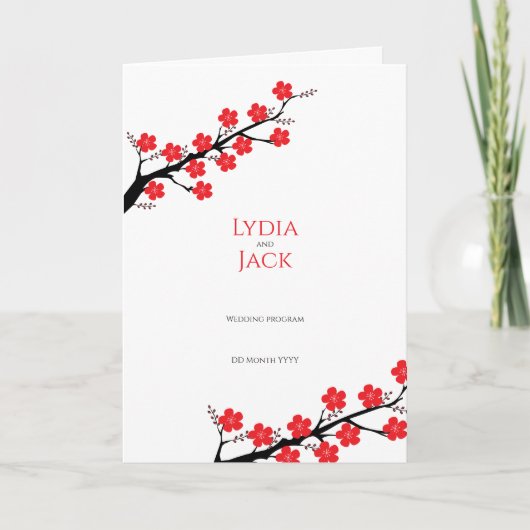 Red Cherry Blossom Hochzeit Programm (Vorderseite)
