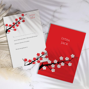 Red Cherry Blossom Hochzeit RSVP Karte