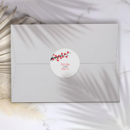 Red Cherry Blossom Hochzeit Runder Aufkleber