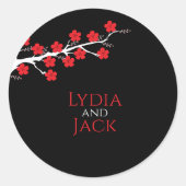 Red Cherry Blossom Hochzeit Runder Aufkleber (Vorderseite)