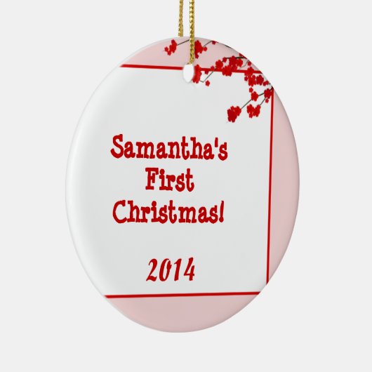 Red Cherry Blossom Personalisierter Name Keramik Ornament (Rechts)