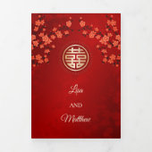 Red Cherry Blossom | Photo Chinese Wedding Dreifach Gefaltete Einladung (Cover)