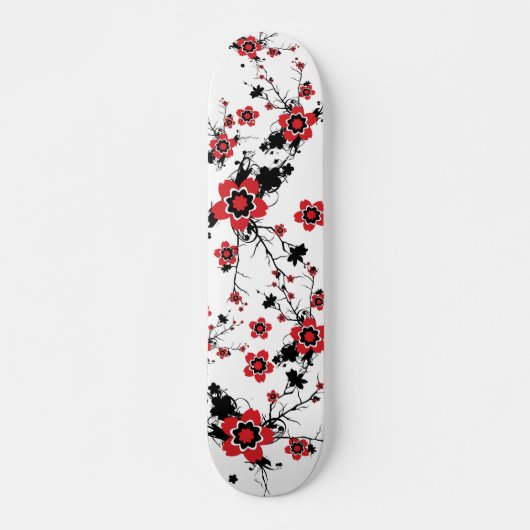 Red Cherry Blossom Sakura Design Skateboard (Vorne)