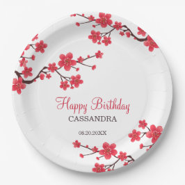 Red Cherry Blossom Sakura Floral Geburtstag Pappteller