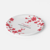 Red Cherry Blossom Sakura Rustikale Blumengeburt Pappteller (Schrägansicht)