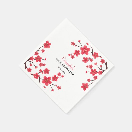 Red Cherry Blossom Sakura Rustikale Blumengeburt Serviette (Ecke)