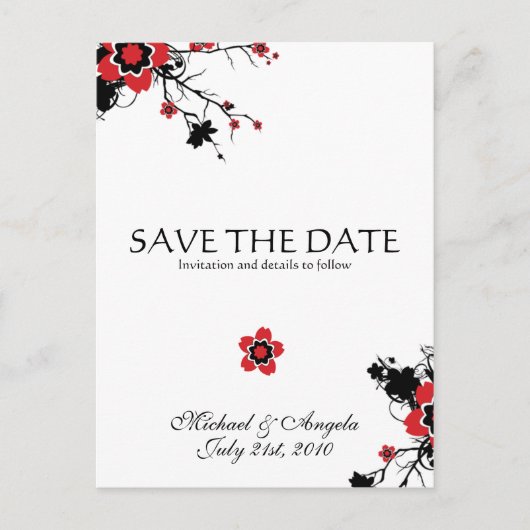Red Cherry Blossom Sakura Save the Date Ankündigungspostkarte (Vorderseite)
