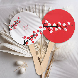 Red Cherry Blossom Themed Wedding Hand Fan Fächer