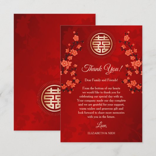 Red Cherry Blossom Wedding Dankeskarte (Vorne/Hinten)