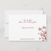 Red Cherry Blossom Wedding Save the Date Cards (Rückseite)