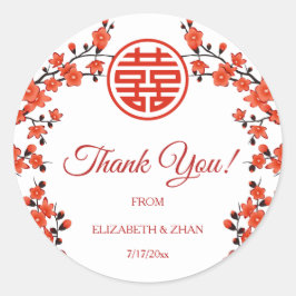 Red Cherry Blossom White Chinese Wedding Danke Runder Aufkleber
