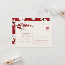 Red Cherry Blossoms Chic asiatische Hochzeitsempfe Einladung