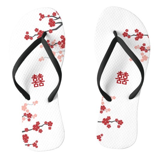 Red Cherry Blossoms Double Xi Chic Chinesische Hoc Badesandalen (Fußbett)