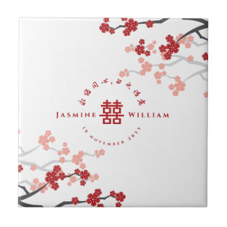 Red Cherry Blossoms Double Xi Chinesisches Hochzei Fliese