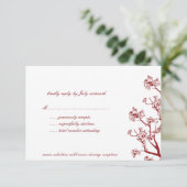 Red Cherry Blossoms Oriental Wedding RSVP Cards Karte (Stehend Vorderseite)